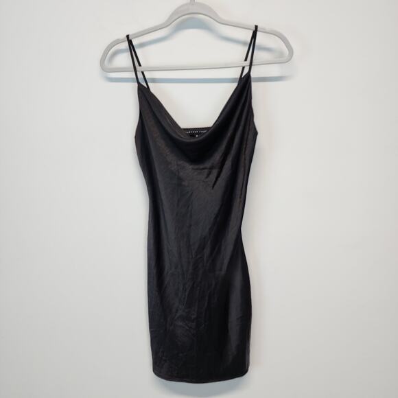 Endless Rose Satin Cowl Neck Mini Slip Dress Size XS Black Y2K Sexy Evening LBD - Picture 8 of 16